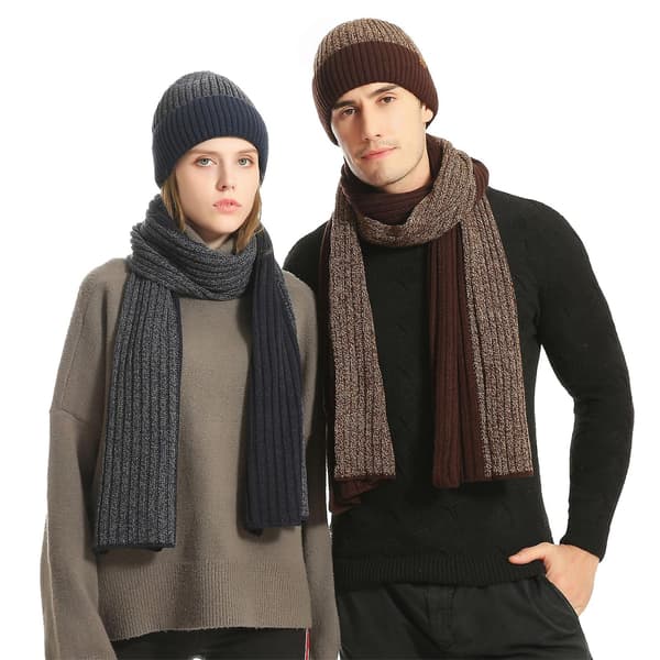 Vintermössa Halsduk Set Man Slouchy Halsduk Varm Stickad Mössa för Utomhusbruk Wine Red