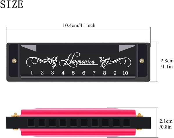 【bt02】Blues Harmonica, Diatonic Blues Harmonica in C-key, 10 Hole 20 Tone Blues Harp Harmonica (Rose Red) black