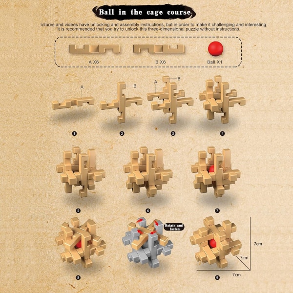Kongming Lock 3D Brain Puzzle (hae helmiä häkistä), Eco-F