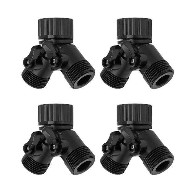 Tap Y Splitter 2 Vejs 2 Ventiler Slange Splitter Stik til Have Slange Hane EU Standard 4 stk Sort