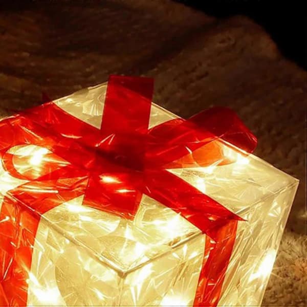 2X Jullysande presentförpackningsdekoration med rosettbelysning Utomhusbelysning Jul A