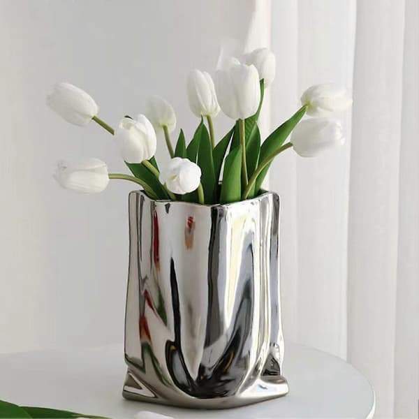 [02]Keramisk Blomvas Stor Kapacitet Guld & Silver Centerpiece Vas För Hem Modern Bondgårdsinredning Silver Silv Silver Extra large