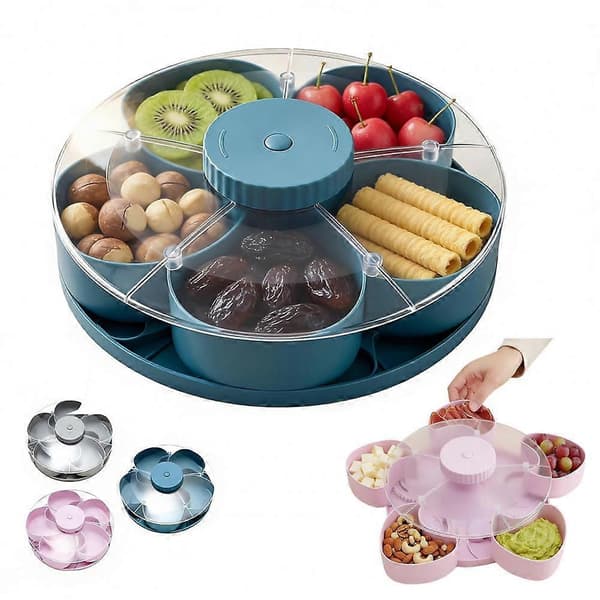 【02】Delad serveringsbricka för fester Roterande snacksbricka med snurrfack Grey
