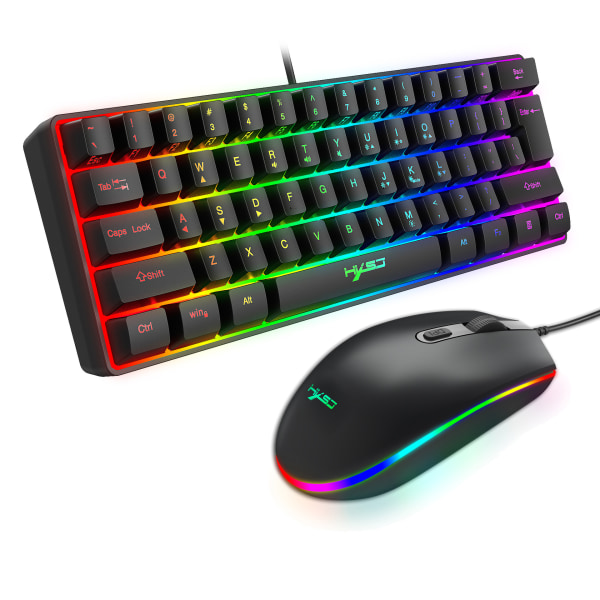61-tasters gaming membran tastatur RGB belysning mini tastatur Forskellige genvejstaster kombinationer (tastatur + mus)