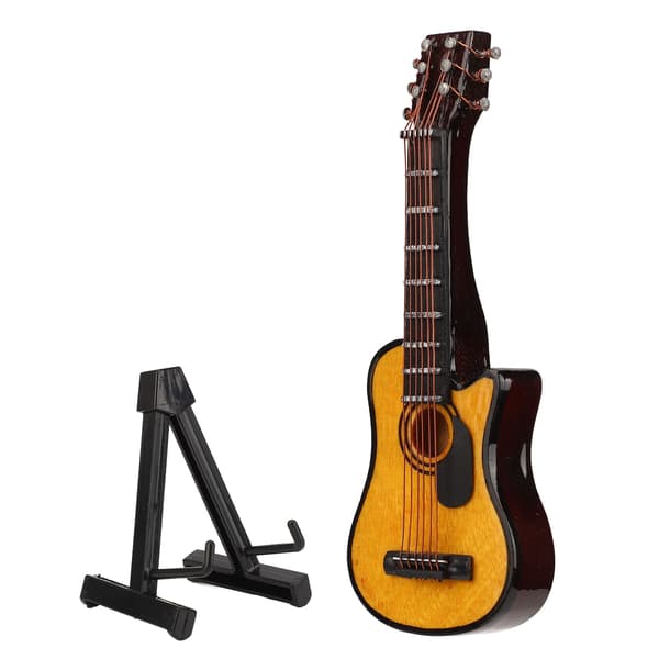 Mini Gitarr Modell Rödbrun 8,4 cm Lång Miniatyr Gitarr Dekoration med Ställ