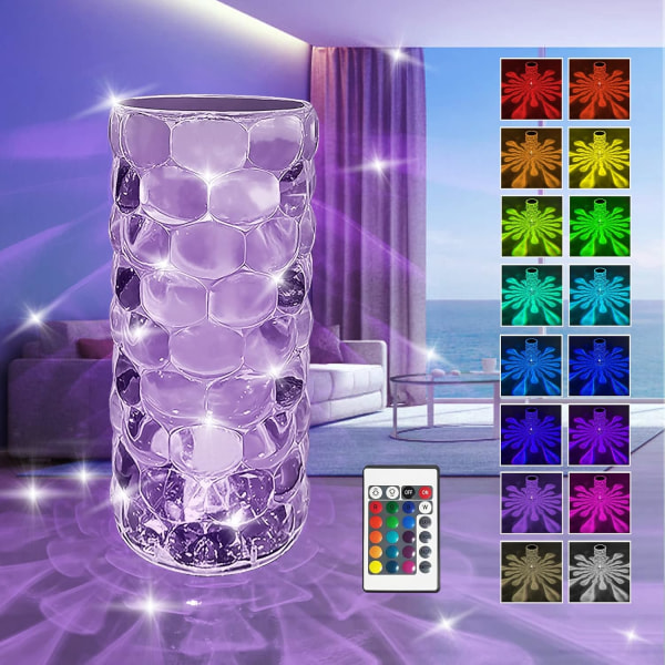 Krystallampe, 6-vejs dæmpbar krystalbordlampe med 16 RGB C