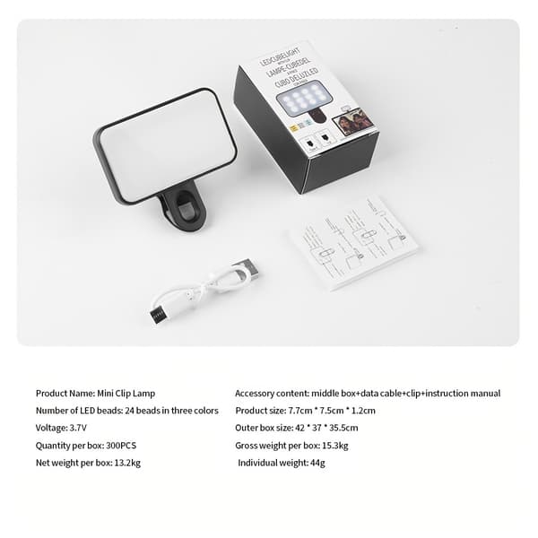 [02]Mini Clip Lampe Tre Lysstyrker Type C Lading 1pc