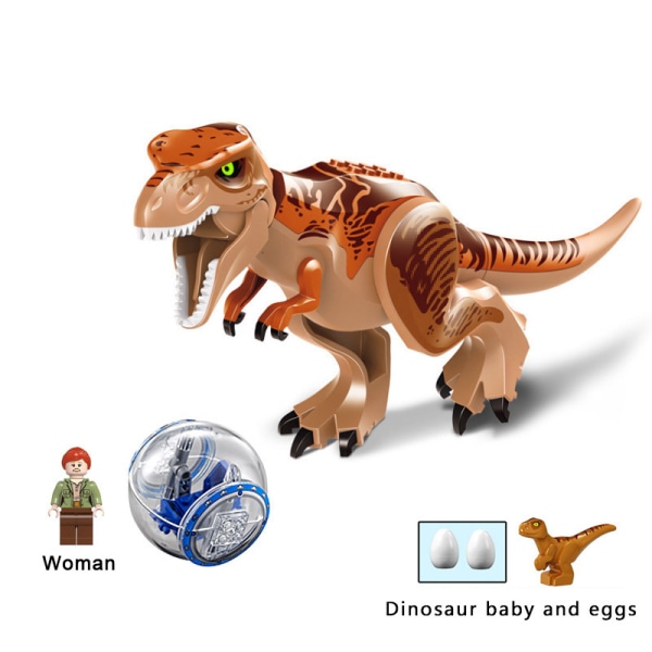 dinosaur T-rex Pterodactyl byggeklodser Jurassic World Construction Mursten Børnelegetøjsgave（Brun T-Rex med bold og karakter）