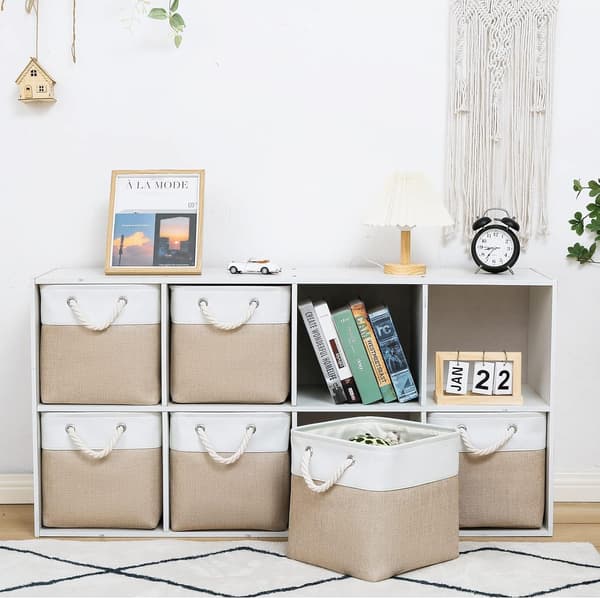 28 x 28 cm Cube Storage Bins, 6-Pack Large Foldable Fabric Storage Boxes with Rope, Collapsible Storage Cubes for Home
