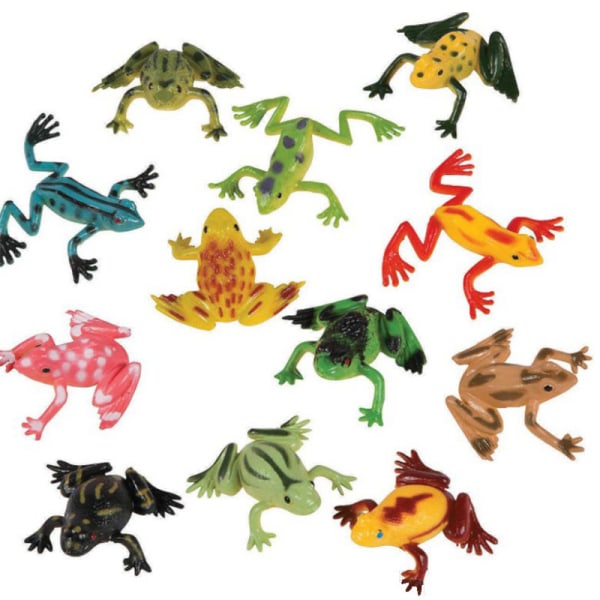 12st färgglada plastgrodor, tropiska simuleringsgrodor, djurigenkänningsleksaker för barn, konstgjorda mikrolandskap