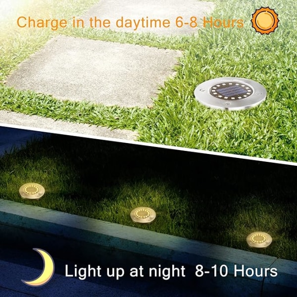 Solcellslampor utomhus, 4 delar, 16 LED varmvit spotlight Vattentät rostfritt stål Solar marklampor för uteplats Gård Trädgårdsväg Garageuppfart