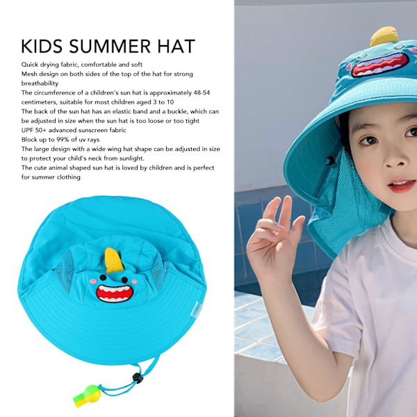 Solhatt för Barn med Tecknat Tryck och Visselpipa - Sommarsjal i Sjöblått