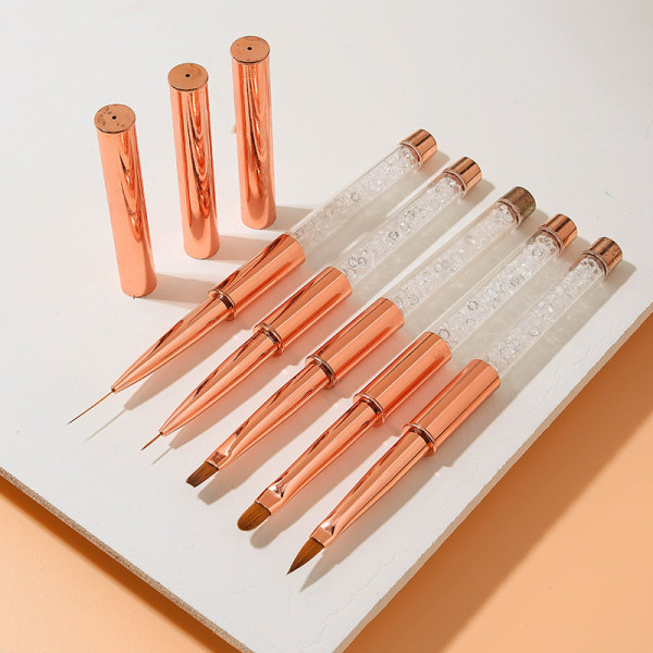 Set - 5 st för nagelborste i akrylpulver för att applicera kristallborste, ljusterapiborste, blomborste, skärpenna