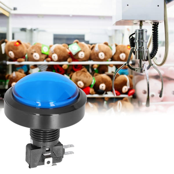 60mm Stor Konvex Knapp 2‑Fots Brytarknapp med LED-Ljus för Kranmaskin Spelkonsol Blå