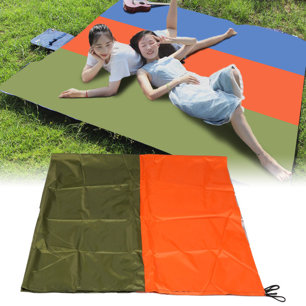 Isolasjonssolskjerm Flerbruks sandtett vanntett strand campingmatte for utendørs dobbel farge (oransje grønn)