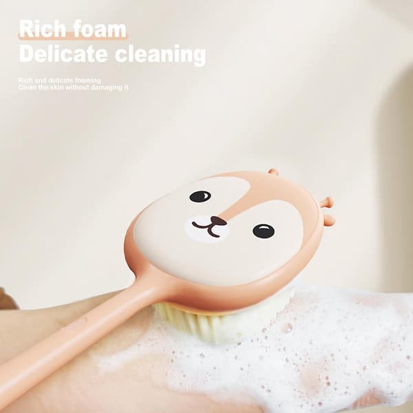 Husholdnings 2-i-1 badebørste Bærbar langskaftet dusjbørste til baderom White Peach Pink Single Sided Brush