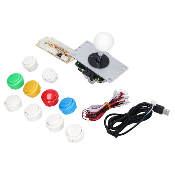 DIY Spelkonsol Kit Enkelt Elektropläterad Rocker LED-knappar Set för Arkadspelkonsol Enkelt Set Vit