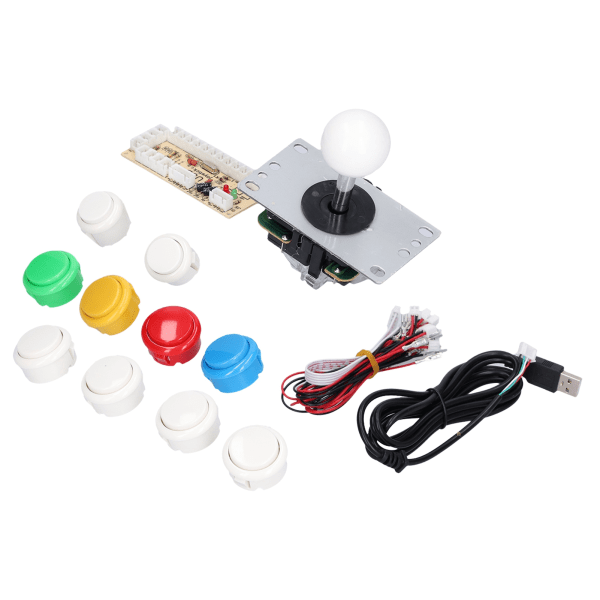 DIY Spillkonsollsett Enkelt Elektroplettert Rocker LED-knapper Sett for Arkadespillkonsoll Enkelt Sett Hvit