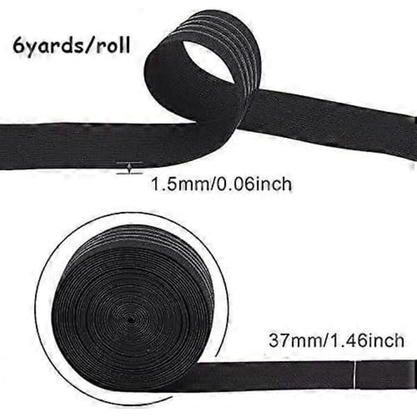 6 meter 37 mm bred skridsikker elastikbånd lige silikone elastisk gribebånd flad linning til syprojekter tøj sort