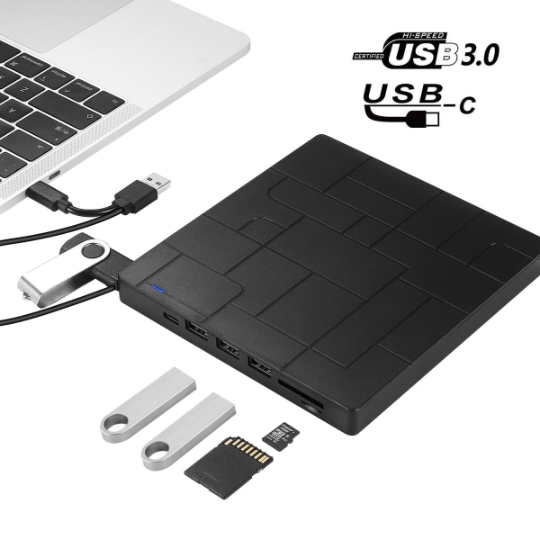 USB3.0+Type-c Ulkoinen CD/DVD-asema, musta
