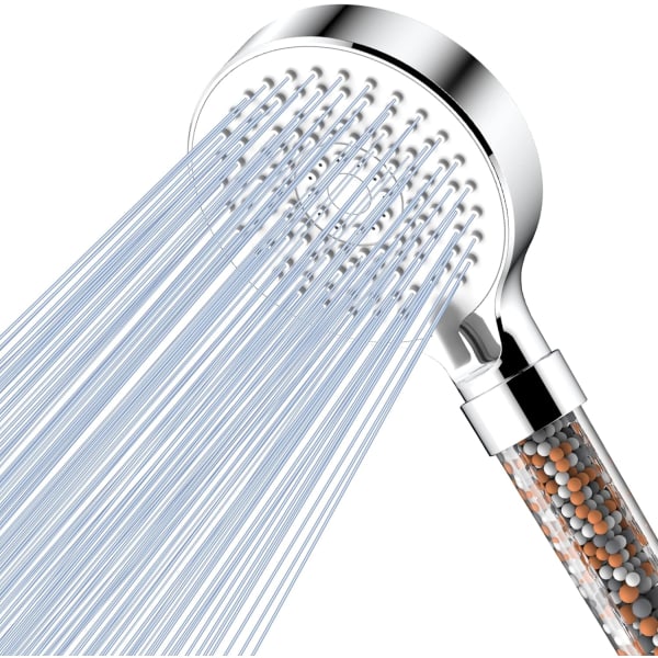 Hvidt brusehoved med vandbesparende filter, højtryks anti-kalk brusehoved, regnbrusehoved på badeværelset med 5 typer dyser