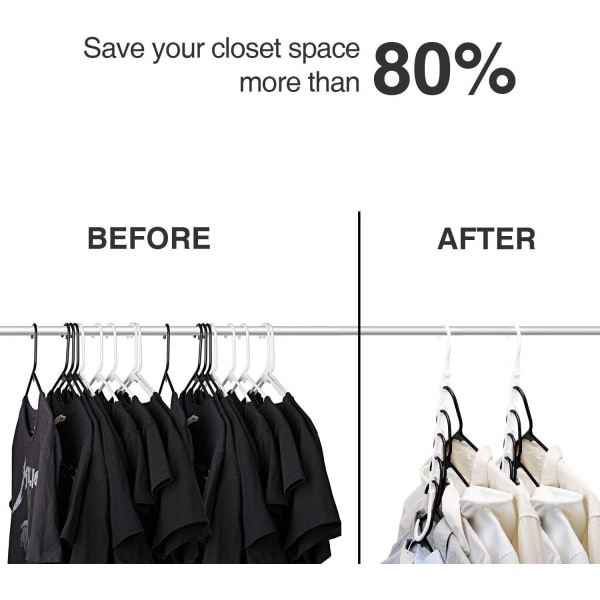 10 stykker Magic Hangers Hanger Organizer Garderobeopbevaring til tøj Pladsbesparende i skabe Hvid 38 cm lang