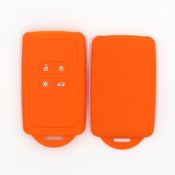 Orange-bilnyckeltillbehör kompatibel med Renault Smart Key 4 knappar - mjukt silikonskal med nyckelbricka