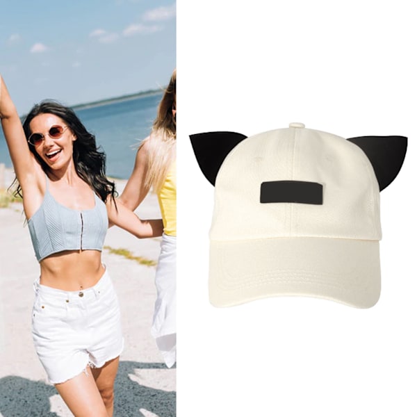 Solglasögon för kvinnor Basebollkeps Söt Vikbar Retrohatt med Kattungeöron Glasögon för Vår Sommar beige