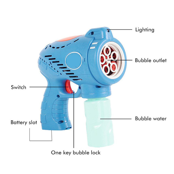 Barn 5 Håls Elektrisk Bubbelmaskin Automatisk Ljus Bubbelmaskin Leksaker Pojkar och Flickor Utomhus Bubbelpistol Gåvor
