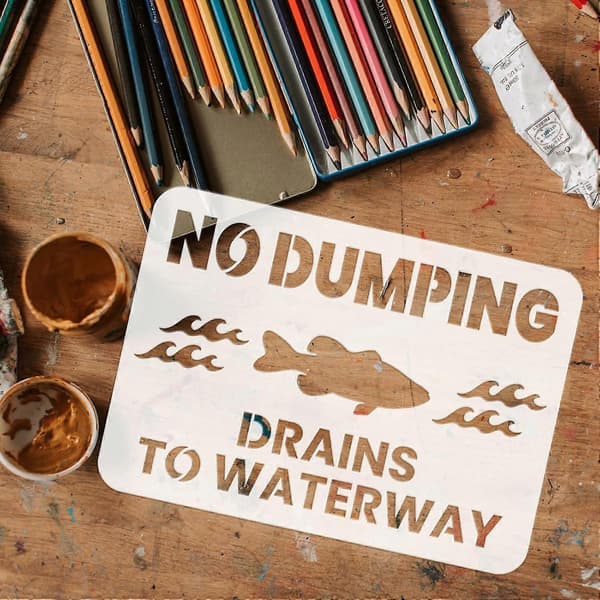 Intet dumpningsskilt - 11,7x8,3 tommer plaststencil til indendørs og udendørs afløb