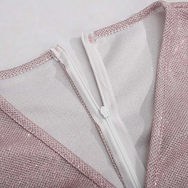 Hip Wrap Klänning Storlek S Rosa Långärmad Andningsbar Stretchig V-ringad Fodral Klänning för Fest