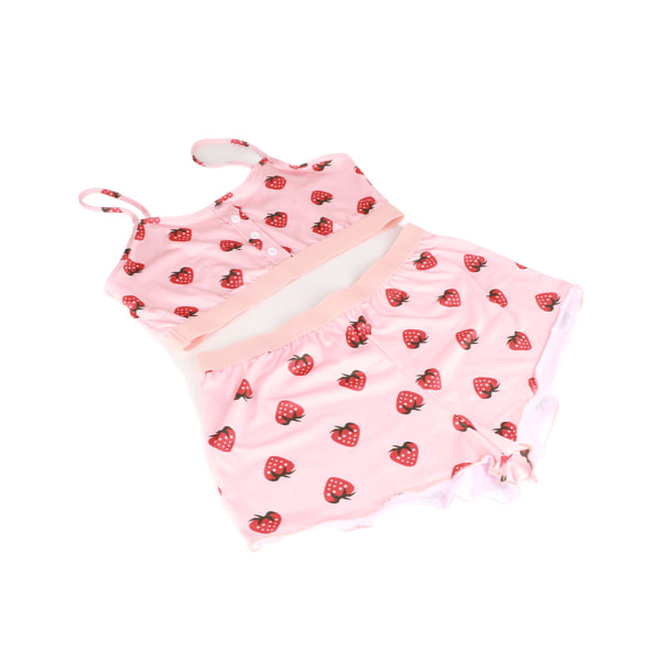 Rosa Strawberry Printed Lace Blonde suspenders Two Piece Loungewear Sweet Pyjamas