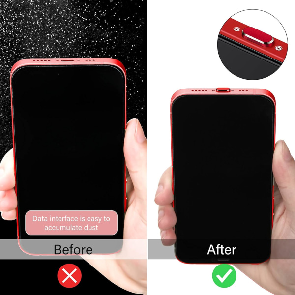(Röda) 4 dammpluggar kompatibla med iPhone 11, 12 antidammladdningsskydd Kompatibel med iPhone 11, 12, Pro, Max/X/XS/XR, 7, 8 Plus, iPad Mini/Air