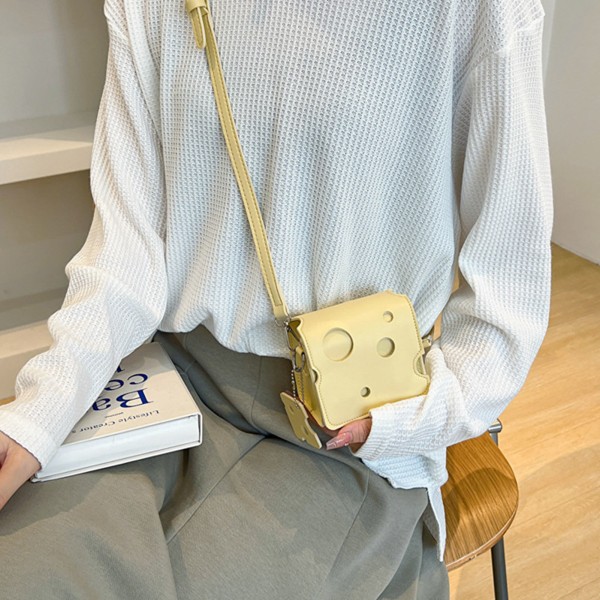 Håndtaske håndtaske lang rem ost design PU enkelt skulder pung til strandfest rejser gul gratis størrelse