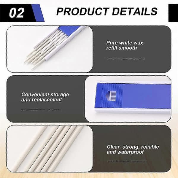 24 stycken snickarpennor blyrefiller 2,8 mm vita, solida mekaniska snickarpennor refill rep