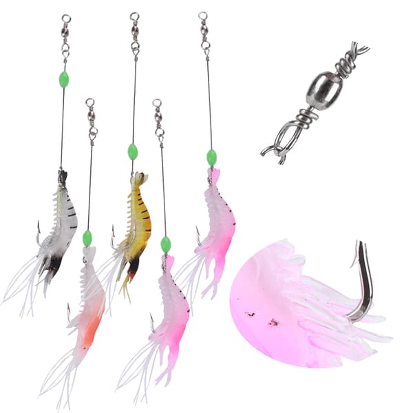 [02]5 Pcs High Simulation Soft Luminous Artificial Shrimp Lure Fishing Tackle with Hook 0.1