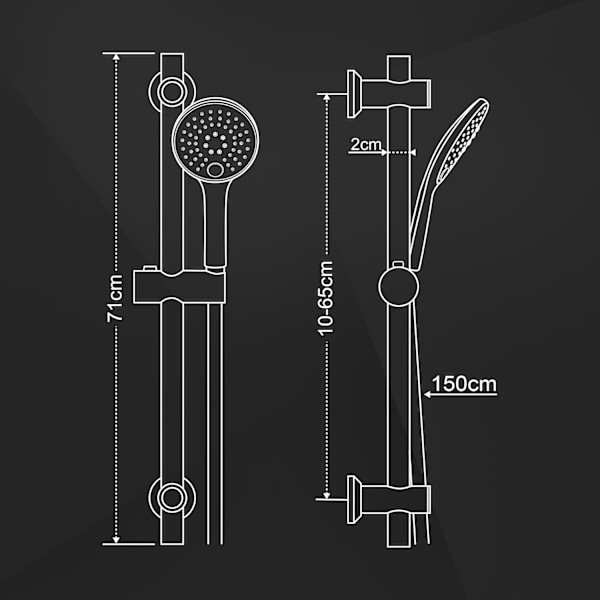 Duschset Skena duschsystem med handdusch Duschstång Handdusch slang 0,7 m (svart)