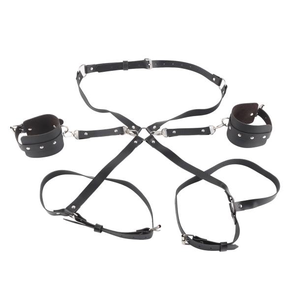 PU-læderbælte med kæde og lås Justerbar metalspændebundet linning Fashion Style Sort
