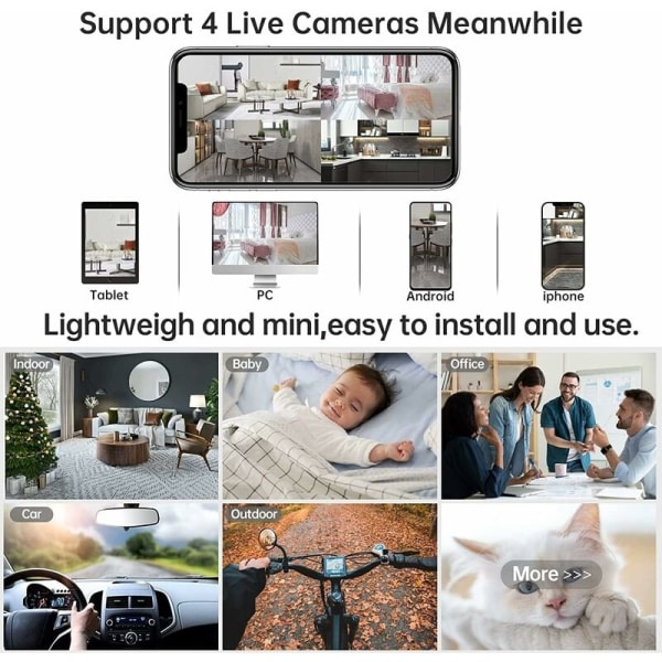Spionkamera, HD trådlös övervakningskamera 1080P minikamera på batterier Nanny Sportkamera med rörelsedetektor, utomhus/inomhuskamera med Recordi
