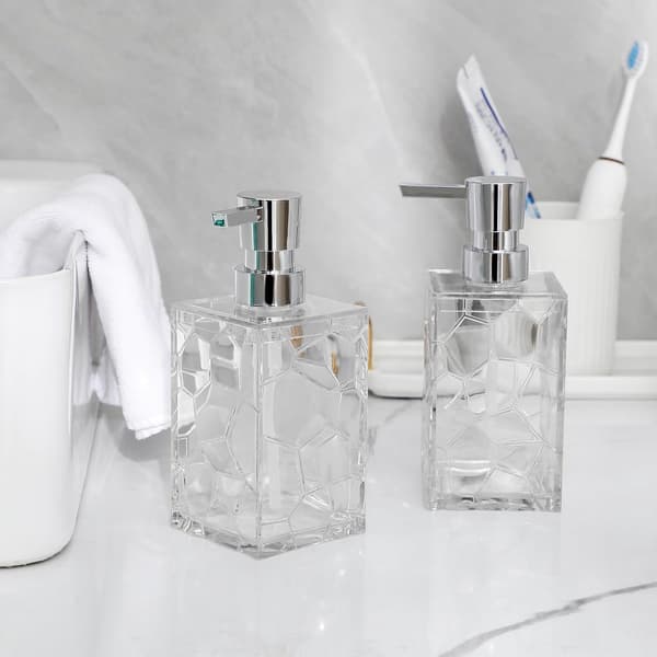 Clear Acrylic Soap Dispenser with Silver ABS Pump, Refillable 320ml Bathroom Kitchen Countertop for Dorm Office, Transparent 16x7cm