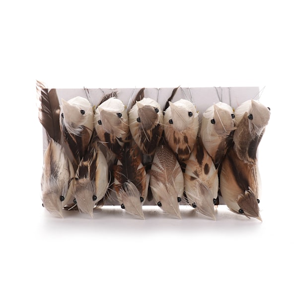 Sæt med 12 Juletræsfuglepynt i Emballageboks, Fjer & Skummateriale, Dimensioner: 10x4cm