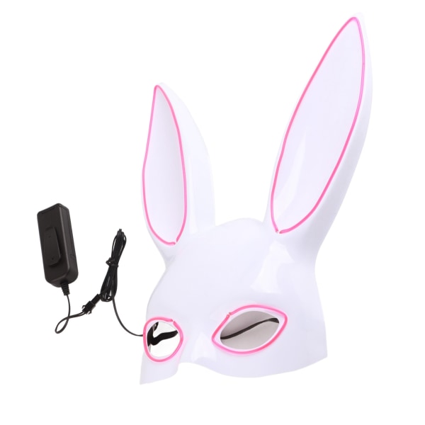 Kaninmaskeradmask Söt plast vit med EL kallt ljus halvansikte kaninmask för nattklubb med rosa ljus- W