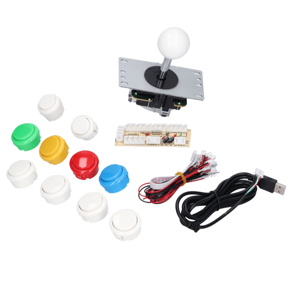 DIY Spelkonsol Kit Enkelt Elektropläterad Rocker LED-knappar Set för Arkadspelkonsol Enkelt Set Vit