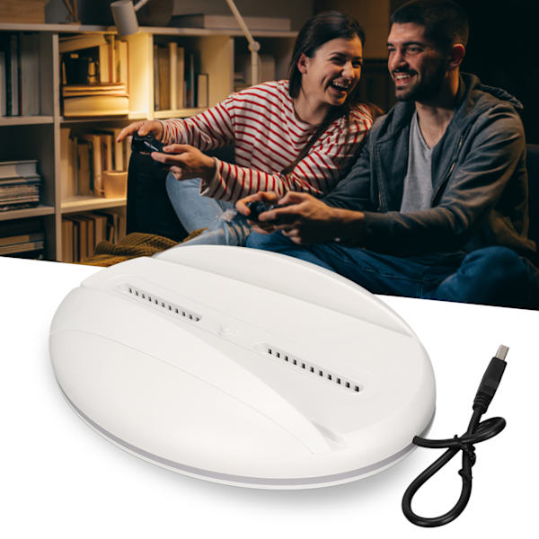 LED-stativ för PS5, elegant plug-and-play-dockningsstation med 3 USB2.0-portar, färgglada lampor, vit