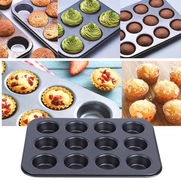 12 kopper non-stick muffinform rund kageform sort køkkenbageværktøj
