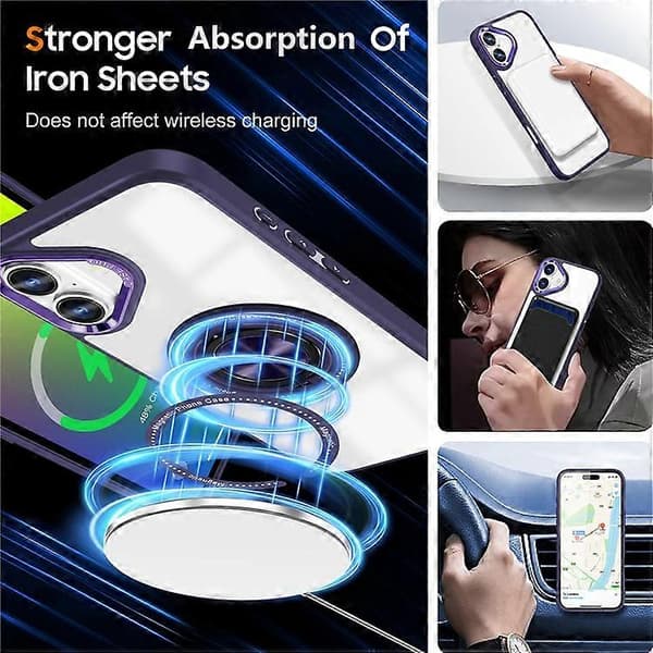 Compatible with iPhone 16 Case Magnetic Ring Holder Support PC+TPU Phone Cover DarkPurple
