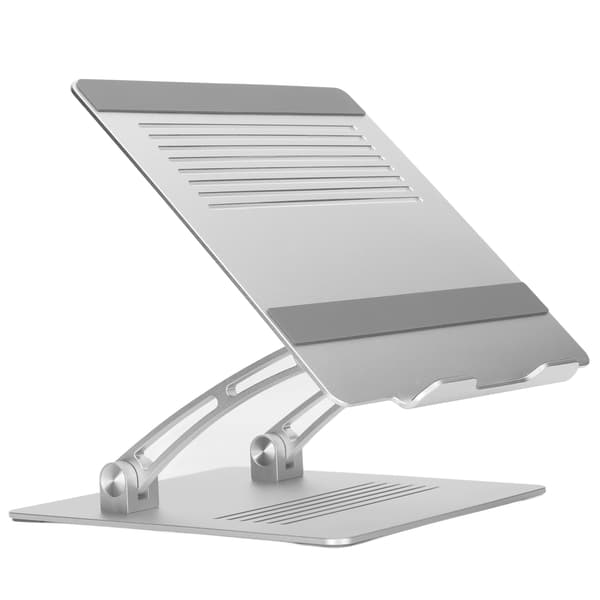 Justerbart, bærbart laptopstativ i aluminiumslegering med kølebeslag til notebook-computer, sølv