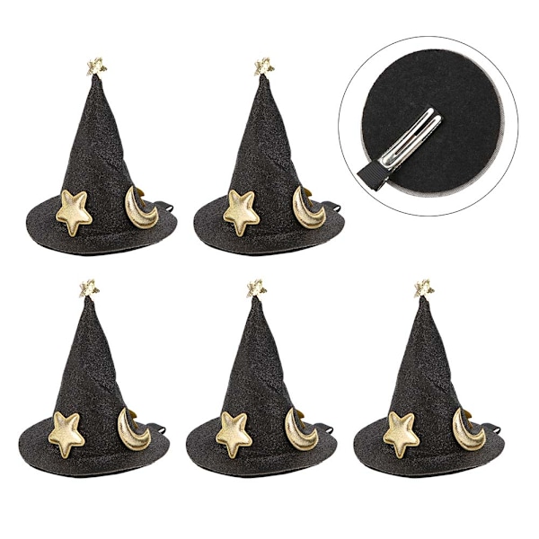 Sæt med 5 Mini Hexehat Hårklemmer - Søde Halloween, Jul & Nytår Hårnåle til Børns Ferietilbehør