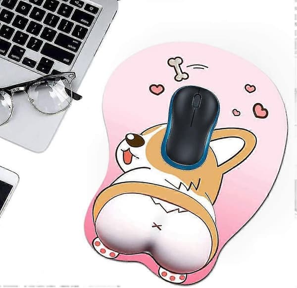 Musematte med håndleddsstøtte Gel Ergonomisk 3D Musematte Anime Corgi Hund Musematte Gaming Musematte for PC Bærbare datamaskiner (rosa) G