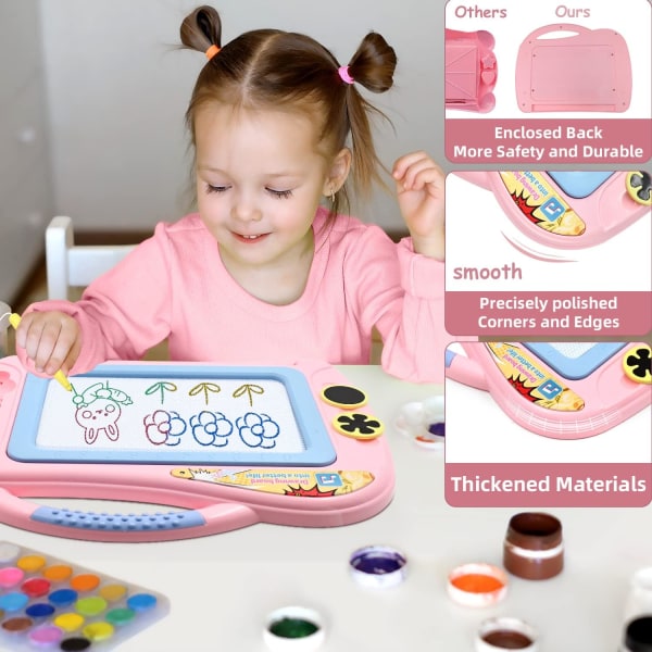 Vaaleanpunainen 1kpl Magic Stone Board -lelu 2-4-vuotiaille lapsille Magneettitaulu Lasten pyyhittävä kirjoitustaulu Luovat lelut Lasten syntymäpäivälahja 2 tyynyllä